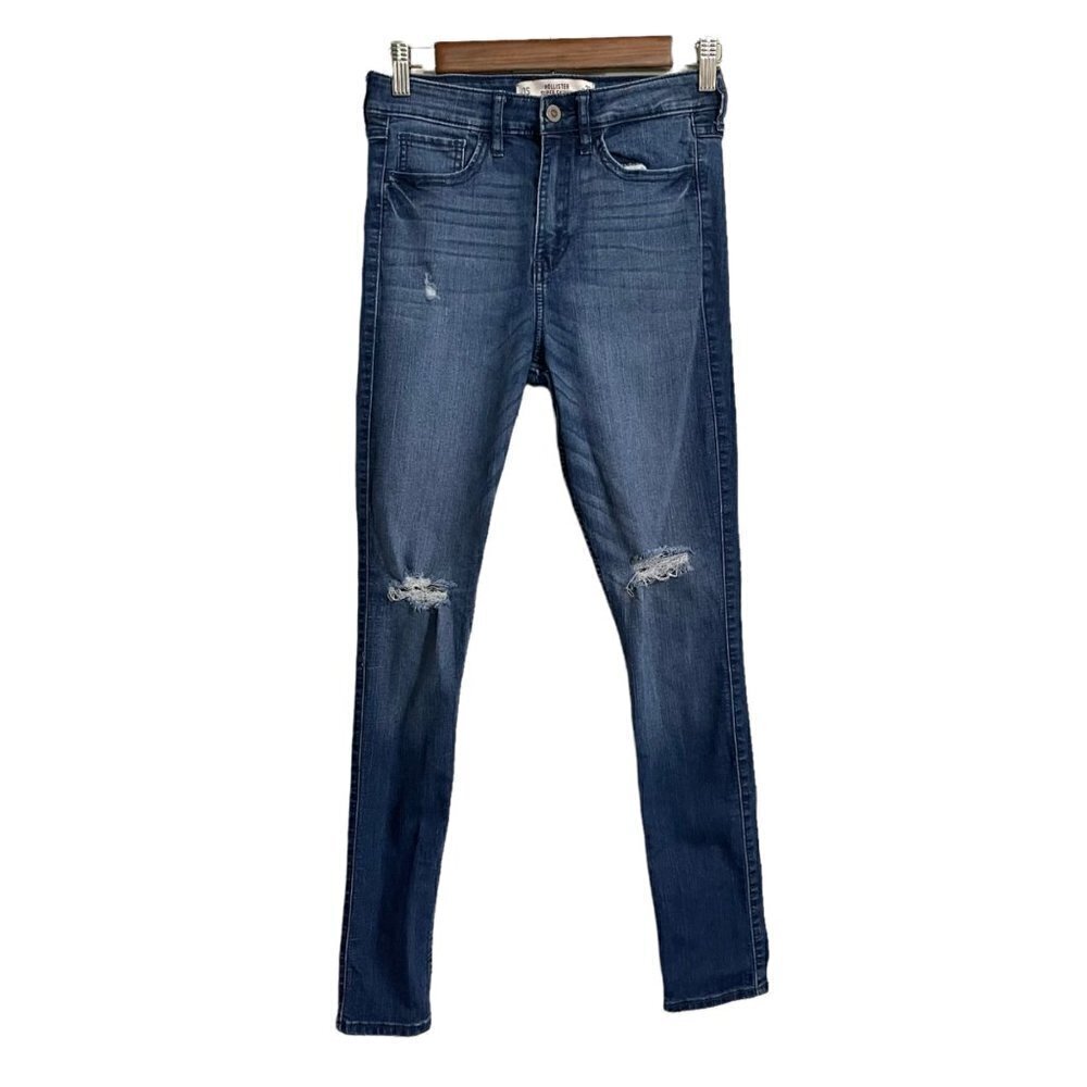 Hollister Womens Dark Wash Distressed Super Skinny High Rise Jeans Size 26 29